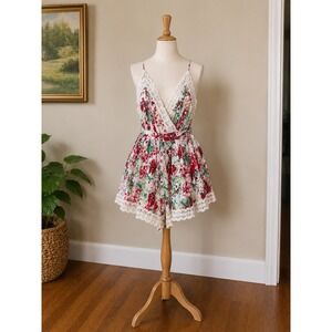 Cottagecore Floral Romper Cotton Crochet Lace Trim Size 8 Paper Heart